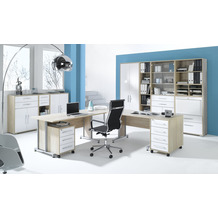 MAJA Möbel Büro Set IIII, 6-tlg. mit Aktenschrank - Sonoma Eiche - weiß Hochglanz