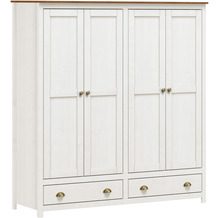Möbilia Kleiderschrank Kiefer massiv weiß lackiert, braune Deckplatte, 176x54x185cm