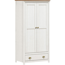 Möbilia Kleiderschrank Kiefer massiv weiß lackiert, braune Deckplatte, 91x54x185cm