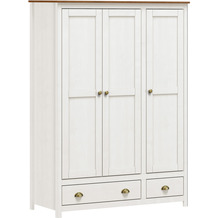 Möbilia Kleiderschrank Kiefer massiv weiß lackiert, braune Deckplatte, 136x54x185cm