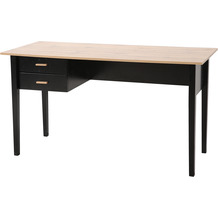 Möbilia Schreibtisch, schwarz, Beine aus Holz Platte MDF mit Dekofolie, Beine Heveaholz Platte natur, Beine matt schwarz