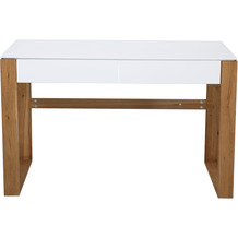 Möbilia Schreibtisch, weiß, Beine aus Holz MDF, Beine Eiche matt weiß, B130cm