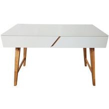 Möbilia Schreibtisch, weiß, Beine aus Holz MDF, Beine Eiche matt weiß, Beine natur