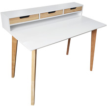 Möbilia Schreibtisch, weiß, Beine aus Holz MDF, Beine Heveaholz matt weiß, B120 cm