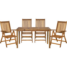 Möbilia Sitzgruppe Akazie Natur, 4 Personen, 5-teilig, verstellbare Stühle, Tischeckig