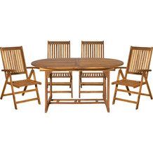 Möbilia Sitzgruppe Akazie Natur, 4 Personen, 5-teilig, verstellbare Stühle, Tischrund
