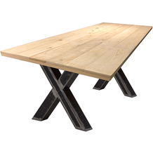 Möbilia Tisch 160x90 cm Platte Fichte/Tanne, Gestell antikschwarz X-Form