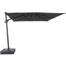 MWH Umbrella Sonnenschirm mit Plattenständer und Abdeckhaube, Ø 300 x 250 cm, eckig, grau
