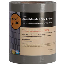 NOOR Sichtschutzstreifen PVC Zaunblende 0,19x35 m Basic 450 gr/m² inkl. 25 Klemmschienen Farbe steingrau (RAL 7030)