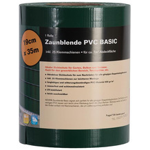 NOOR Sichtschutzstreifen PVC Zaunblende 0,19x35 m Basic 450 gr/m² inkl. 25 Klemmschienen Farbe grün (RAL 6005)