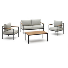 Nosh Aiguafreda Set 2-Sitzer-Sofa 2 Sesseln + Couchtisch Aluminium grau + massives Akazienholz