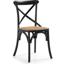 Nosh Alsi Stuhl aus massivem Birkenholz mit schwarzem Lackfinish und Sitz aus Rattan