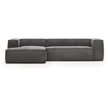 Nosh Blok 3-Sitzer-Sofa mit Chaiselongue links breiter Cord grau 300 cm