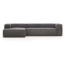 Nosh Blok 4-Sitzer-Sofa mit Chaiselongue links breiter Cord grau 330 cm