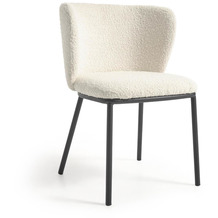Nosh Ciselia Stuhl im Lammfell-Stil weiß und Metall schwarz