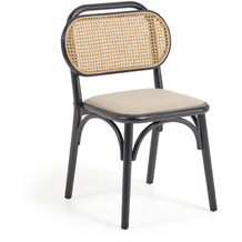 Nosh Doriane Stuhl aus massiver Ulme mit schwarzer Lackierung und gepolsterter Sitzfläche