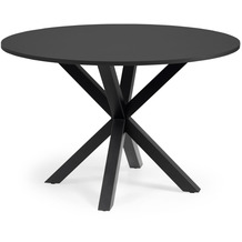 Nosh Full Argo runder Tisch mit schwarzer MDF-Platte und schwarzen Stahlbeinen Ø 119 cm