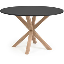 Nosh Full Argo runder Tisch mit schwarzer MDF-Platte und Stahlbeinen mit Holzeffekt Ø 119 cm