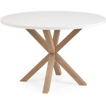 Nosh Full Argo runder Tisch mit weißem Melamin und Stahlbeinen mit Holzeffekt Ø 119 cm