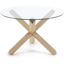 Nosh Lotus runder Tisch aus Glas und Beine aus massivem Eichenholz Ø 120 cm