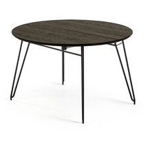 Nosh Milian ausziehbarer runder Tisch  120 (200) cm Eschenfurnier und schwarze Stahlbeine