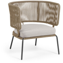 Nosh Nadin Sessel aus beigem Seil und Beinen aus verzinktem Stahl