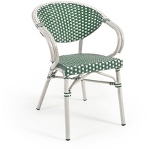 Nosh Outdoor Bistrot-Stuhl mit Armlehnen Marilyn aus Aluminium Kunstrattan grün und weiß
