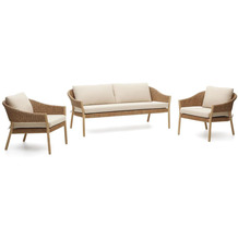 Nosh Pola Set 2-Sitzer-Sofa + 2 Sesseln massiver Eukalyptus FSC Kunstrattan natürliches Finish
