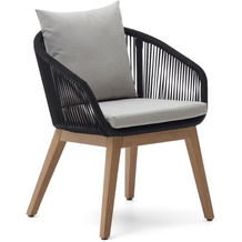 Nosh Portalo Stuhl aus Seil in Schwarz und Beinen aus massivem Akazienholz
