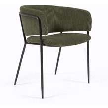 Nosh Stuhl Runnie aus dunkelgrünem dickem Cord mit schwarz lackierten Stahlbeinen