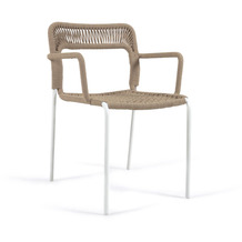 Nosh Stuhl stapelbarer Cailin aus beigefarbenem Seil und Beinen aus verzinktem Stahl weiß lacki