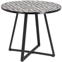 Nosh Tella runder Tisch aus weißer und schwarzer Keramik und schwarzen Stahlbeinen Ø 90 cm