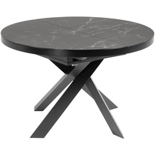 Nosh Vashti ausziehbarer runder Tisch Ø 120(160) cm Feinsteinzeugplatte und schwarze Stahlbeine