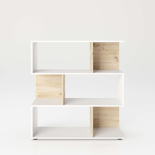 PHOENIX Shelfy - Bücherregal, Büroregal, Raumteiler mit 6 Fächern, asymmetrische Aufteilung weiss / artisan eiche