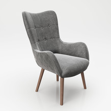 PLAYBOY Sessel "BRIDGET" gepolsterter Lehnensessel, Samtstoff in Grau mit Massivholzfüssen, Retro-Design