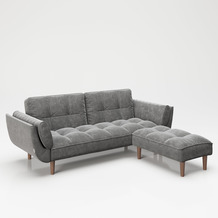 PLAYBOY - SET Sofa mit Fussablage "SCARLETT" gepolsterte Couch mit Bettfunktion, Samtstoff in Grau, Retro-Design