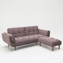 PLAYBOY - SET Sofa mit Fussablage "SCARLETT" gepolsterte Couch mit Bettfunktion, Samtstoff in Rosa, Retro-Design