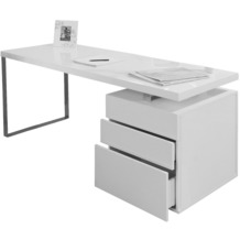 SalesFever Schreibtisch 180x85x76 cm weiß hochglanz lackiert, inkl. Container mit 3 Schubladen