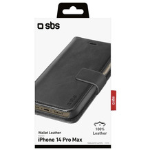 SBS Real Leather Wallet for iPhone 14 Pro Max, black color