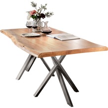 SIT TABLES & CO Tisch 200x100 cm, Akazie natur, 36 mm Platte natur, Gestell silber