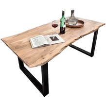 SIT TABLES & CO Tisch 220 x 100 cm, Platte natur, Gestell schwarz Platte natur antikfinish lackiert, Gestell anitkschwarz lackiert