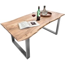 SIT TABLES & CO Tisch 220x100 cm, Akazie natur, 56 mm Platte natur, Gestell silber