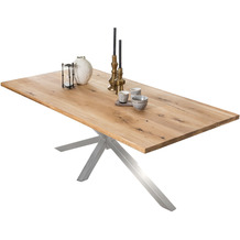 SIT TABLES & CO Tisch 180x100 cm Platte natur, Gestell antiksilbern
