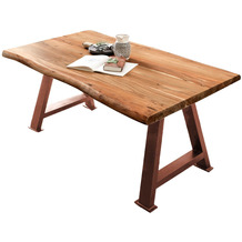 SIT TABLES & CO Tisch 200x100 cm Platte Akazie 56 mm mit Baumkante, braunes A-Gestell
