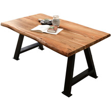 SIT TABLES & CO Tisch 200x100 cm Platte Akazie mit Baumkante, schwarzes A-Gestell