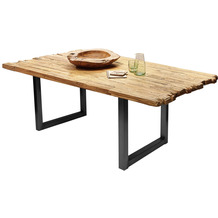 SIT TABLES & CO Tisch 200x100 cm Platte Teak mit Bruchkante, schwarzes Kufen-Gestell