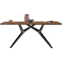 SIT TABLES & CO Tisch 200x100 cm Platte Teak mit Bruchkante, extravagantes schwarzes Gestell