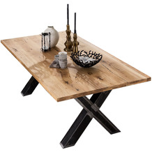 SIT TABLES & CO Tisch 220x100 cm Platte natur, Gestell Roheisen used look, klar lackiert