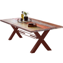 SIT TABLES & CO Tisch 180x100 cm, Altholz bunt lackiert Platte bunt, Gestell braun