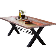 SIT TABLES & CO Tisch 200x100 cm, Altholz bunt lackiert Platte bunt, Gestell schwarz